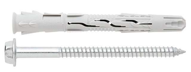 Fixation plastique T-NUX E. Tête cylindrique. Vis à tête hexagonale. Zingué. Homologation ETE